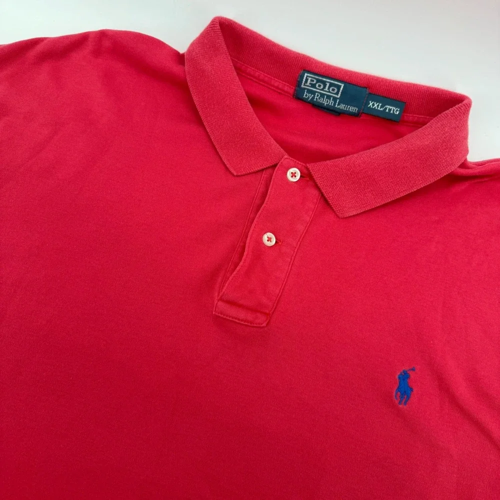 Polo Ralph Lauren Polo Shirt Mens XXL Red Short Sleeve Blue Pony Cotton Pique